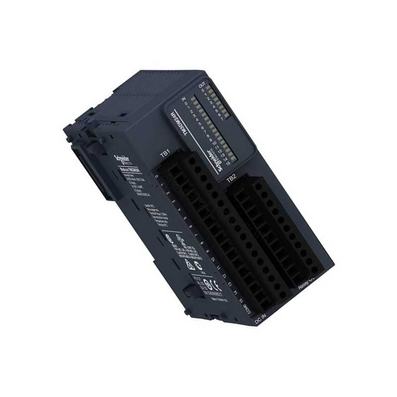 Figure 1: Front view of the Schneider TM3DM24R industrial automation component showing its physical design and enclosure.