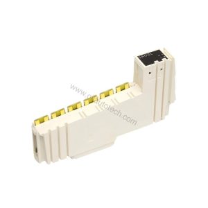 Figure 1: Front view of the Schneider TM5SAO4L industrial automation component showing its physical design and enclosure.
