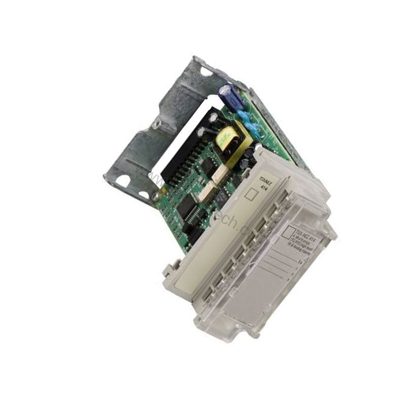 Figure 1: Front view of the Schneider TSXAEZ414 industrial automation component showing its physical design and enclosure.