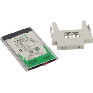 Figure 1: Front view of the Schneider TSXMFPP128K industrial automation component showing its physical design and enclosure.