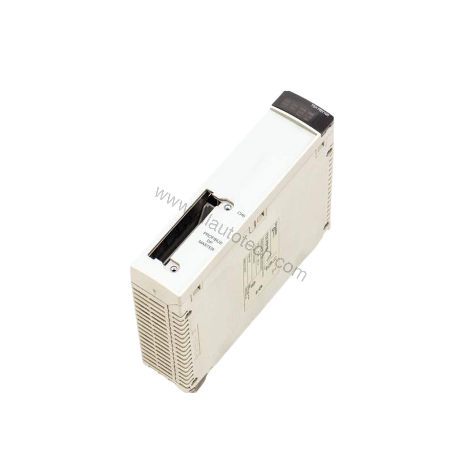 Figure 1: Front view of the Schneider TSXPBY100 industrial automation component showing its physical design and enclosure.