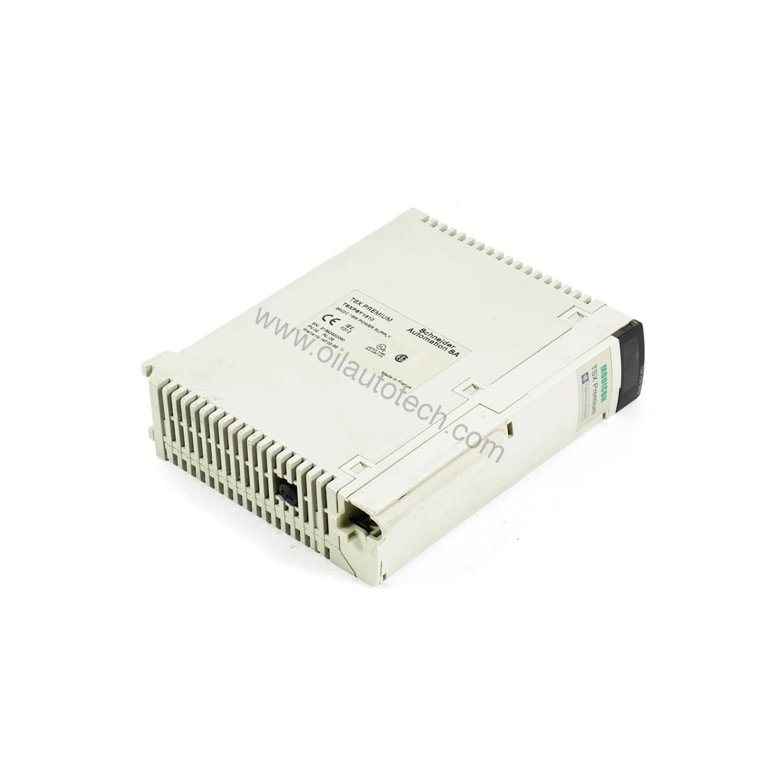 Figure 1: Front view of the Schneider TSXPSY1610M industrial automation component showing its physical design and enclosure.