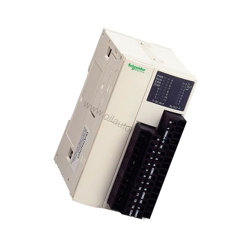 Figure 1: Front view of the Schneider TWDLMDA20DRT industrial automation component showing its physical design and enclosure.