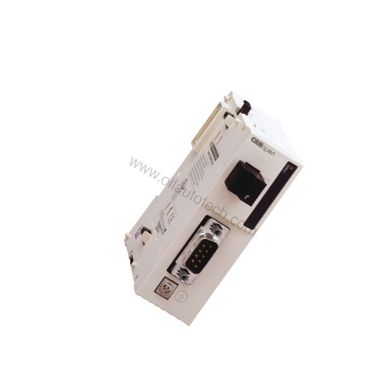 Figure 1: Front view of the Schneider TWDNCO1M industrial automation component showing its physical design and enclosure.